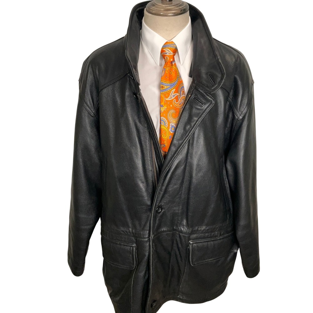Paradox Leather Jacket Mens XL Black Quilt Lined Car Coat Heavy 90s Car Coat